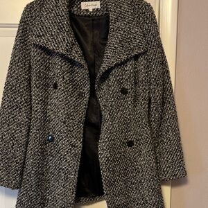 Calvin Klein Women's Textured Black and Gray Pea Coat